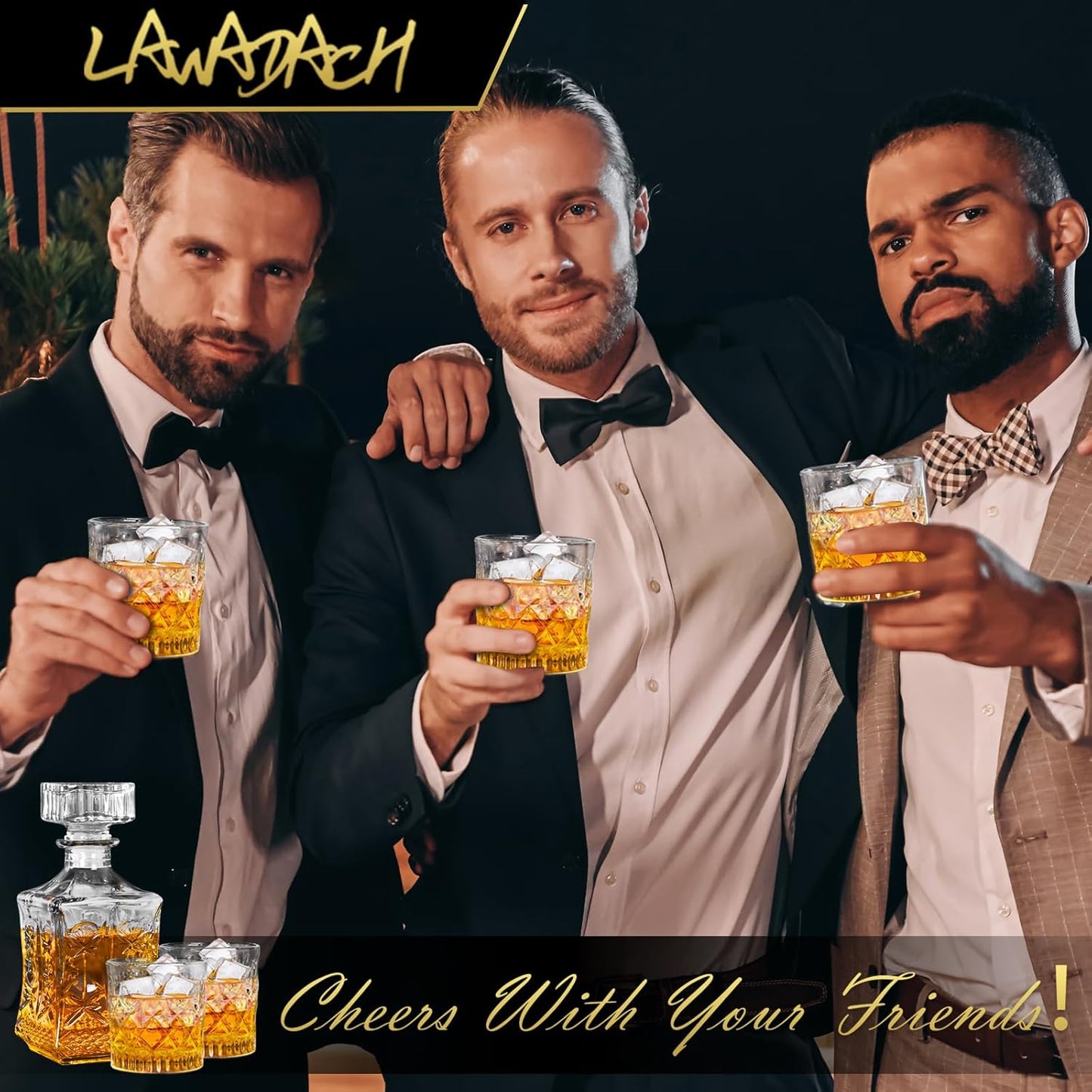 LAWADACH Whiskey Decanter for Men, Glass Liquor Decanter Set with 2 Whiskey Glasses, Decanter for Tequila,Bourbon, Scotch, Brandy and Vodka, Gift for Men, Ideal Home Bar Decor - 28oz