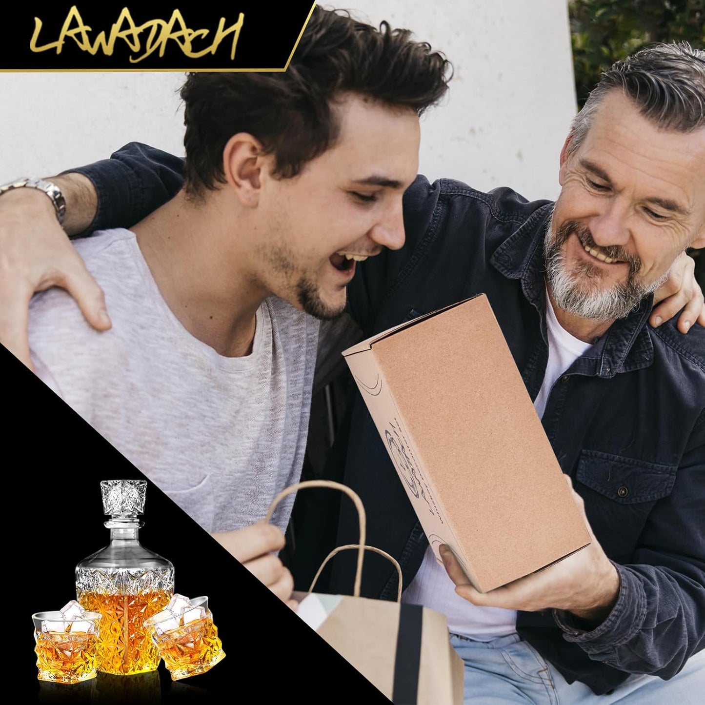 LAWADACH Whiskey Decanter Set,Liquor Decanter Set with 2 Glasses,Decanter set for Men,Decanter for Tequila,Bourbon,Rye,Gifts for Men,Dad,Home Bar Decor - 28oz