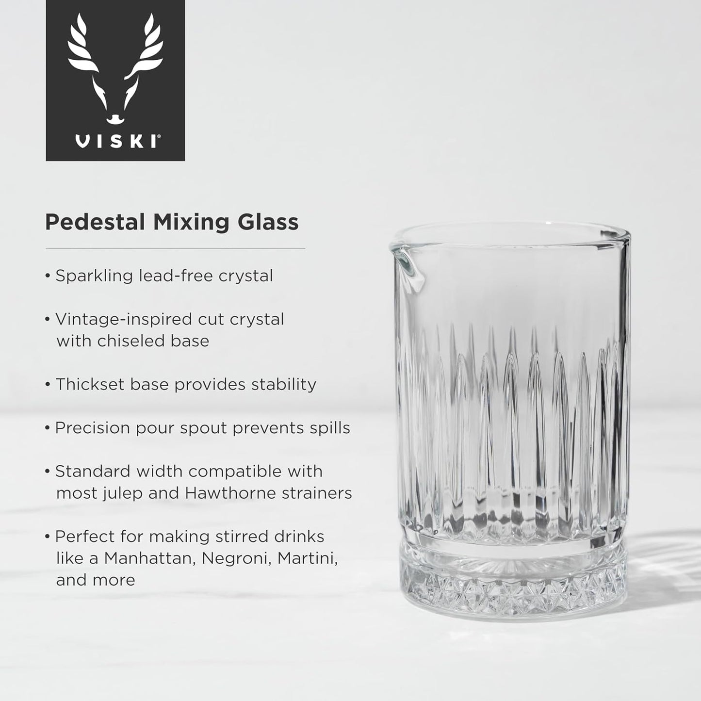 Viski Pedestal Crystal Cocktail Mixing Glass Perfect for Manhattan, Martini, Old Fashioned, Whiskey Sour, Negroni, Bartender Tools, Bartending Supplies, Home Bar Accessories, 23 oz, Set of 1