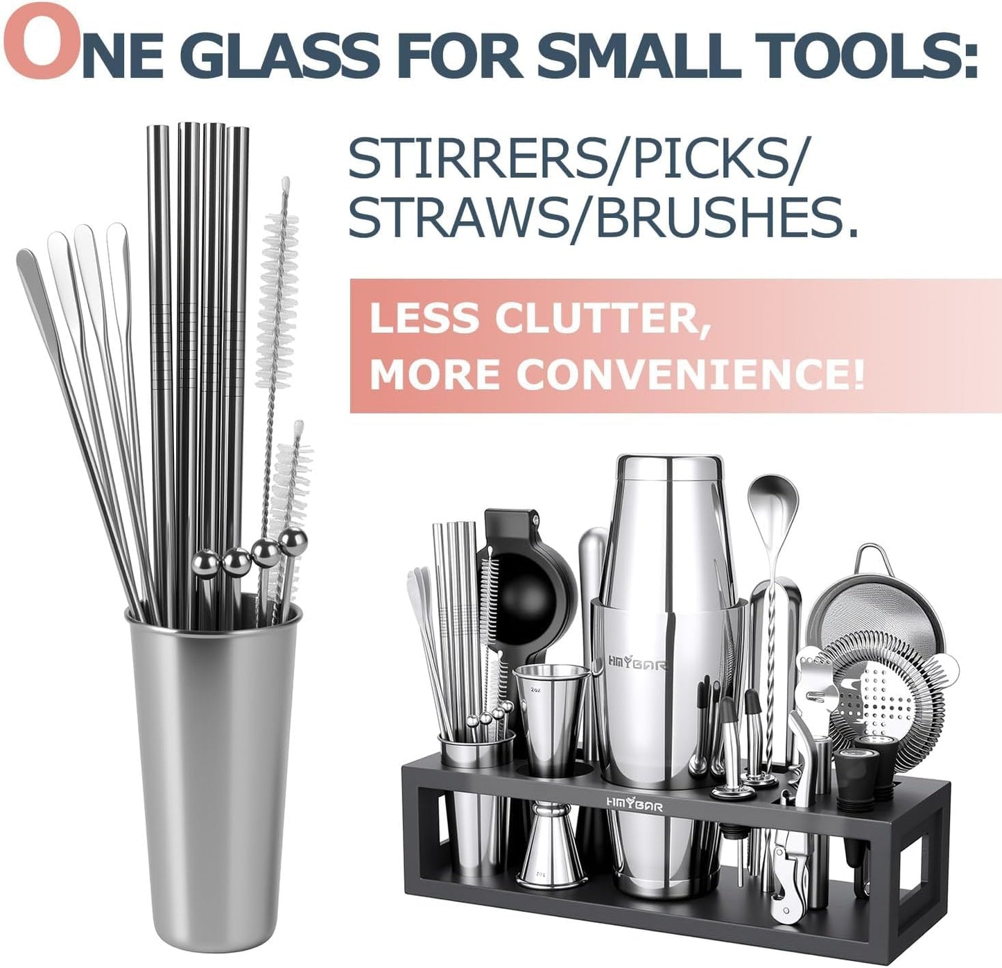 HMYBAR® Bartender Kit with Black Bamboo Stand, 31-Piece Cocktail Shaker Set, 20/28 oz Boston Shaker Set for Home Bar, Mixology Bar Tool Set with 39 Recipe Cards