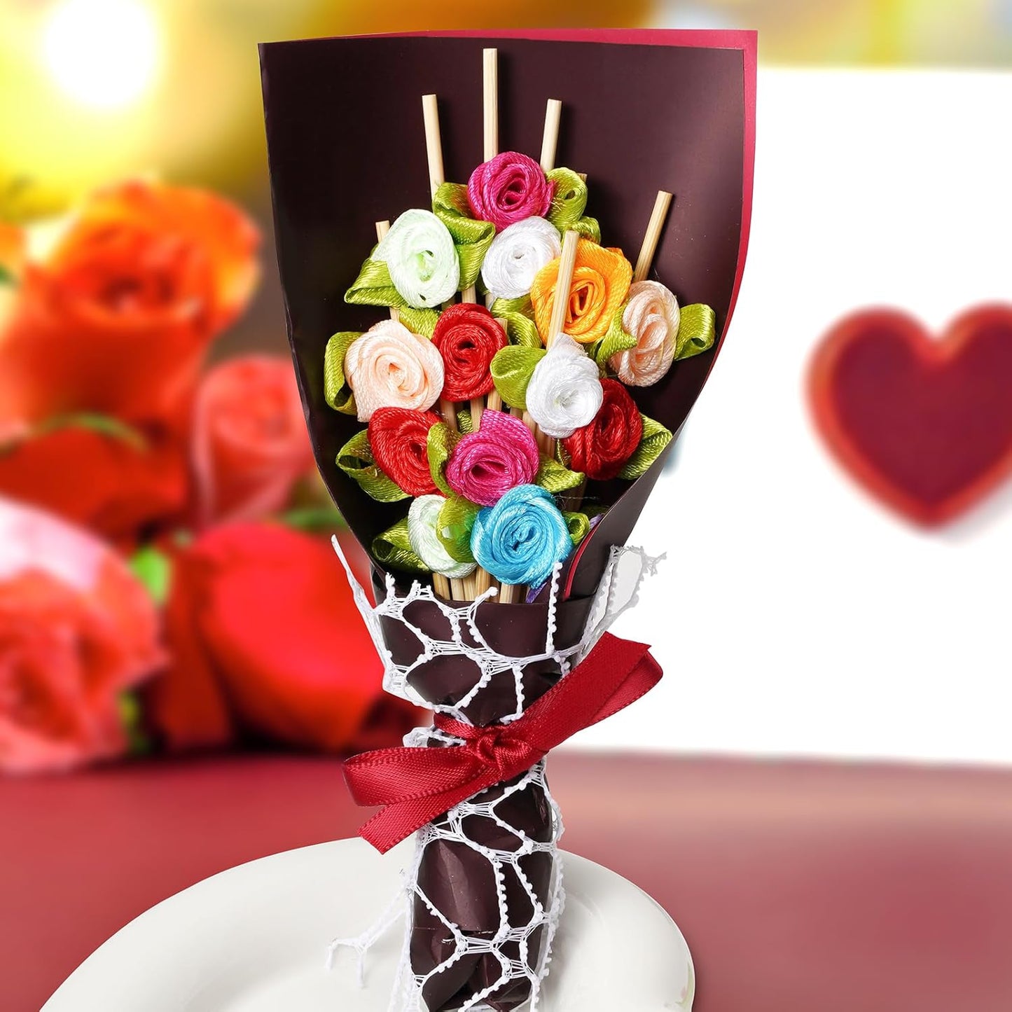 Minisland Multicolor Rose Flower Cocktail Picks, 4.7 Inch Long Bamboo Fancy Toothpicks for Appetizers, Bridal Shower Wedding Valentines Party Food Drinks Garnish Fruit Skewer Sticks 100 Counts -MSL129