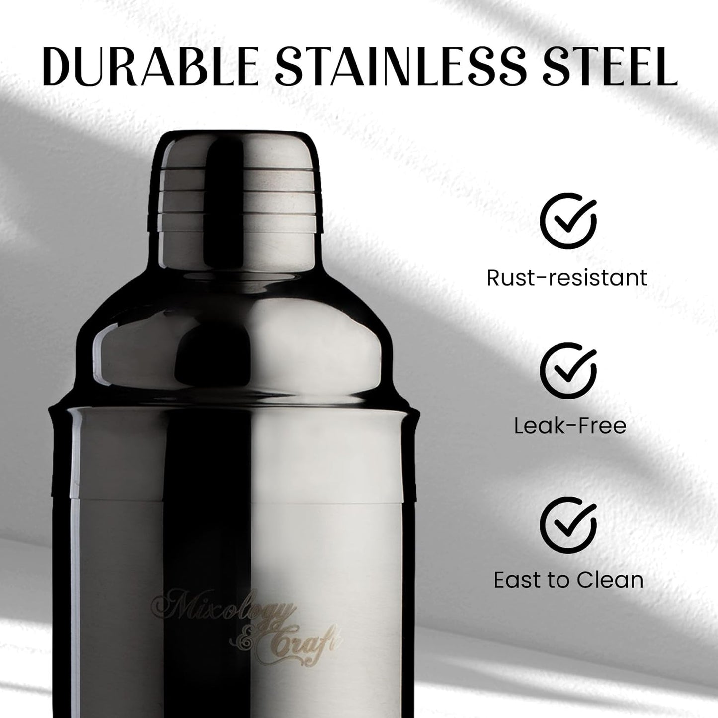 Mixology & Craft Rustic Cocktail Shaker Set – Includes Wood Stand, Complete Barware Kit with 24 Oz Shaker, Dual Jiggers, Pourers, Muddler, Strainer – Perfect for Home Bartenders (Gun-Metal Black)