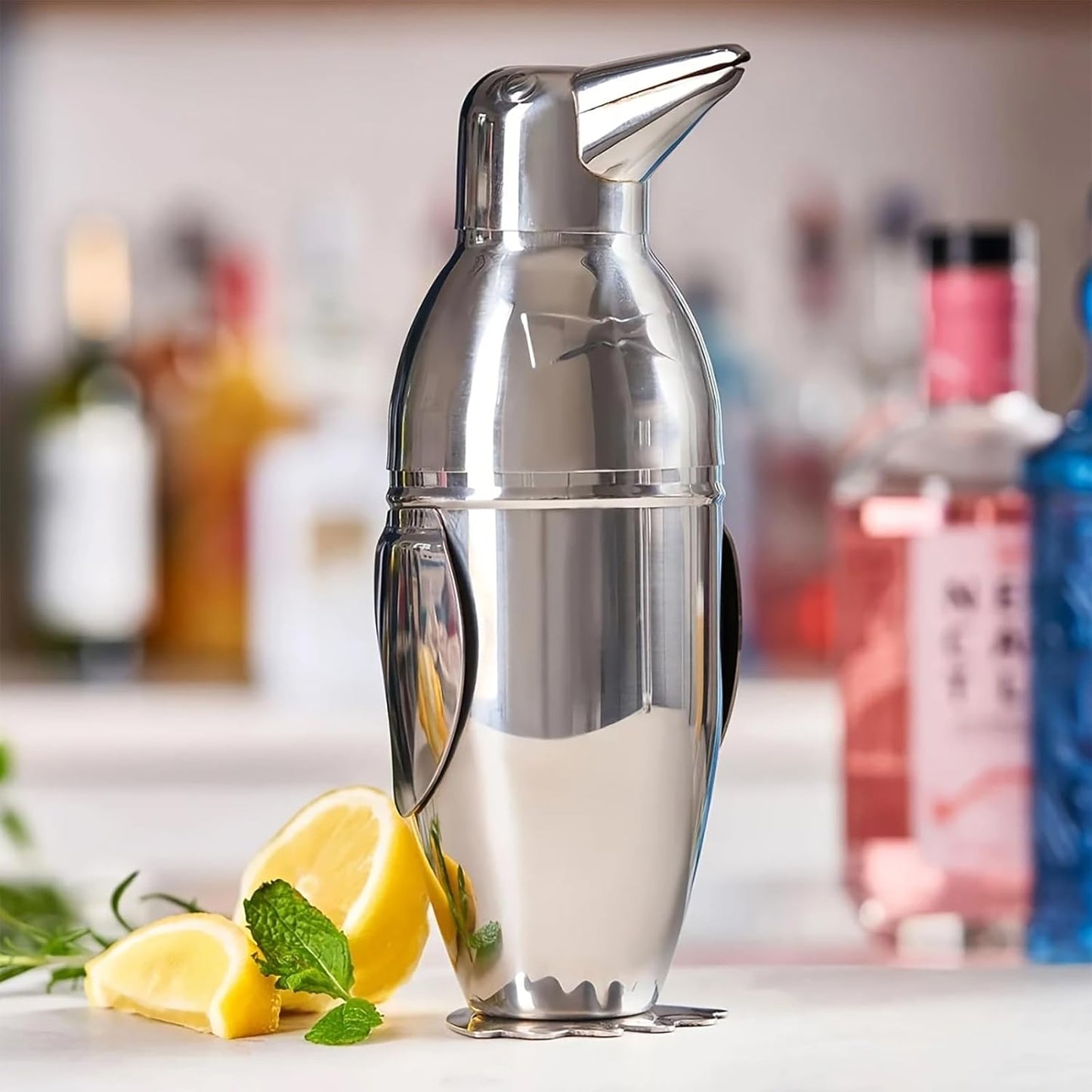 Penguin Cocktail Shaker with Strainer, Bar Essentials, Bartender Shaker and Strainer Set, Stainless Steel Shaker Bottle, 17 oz
