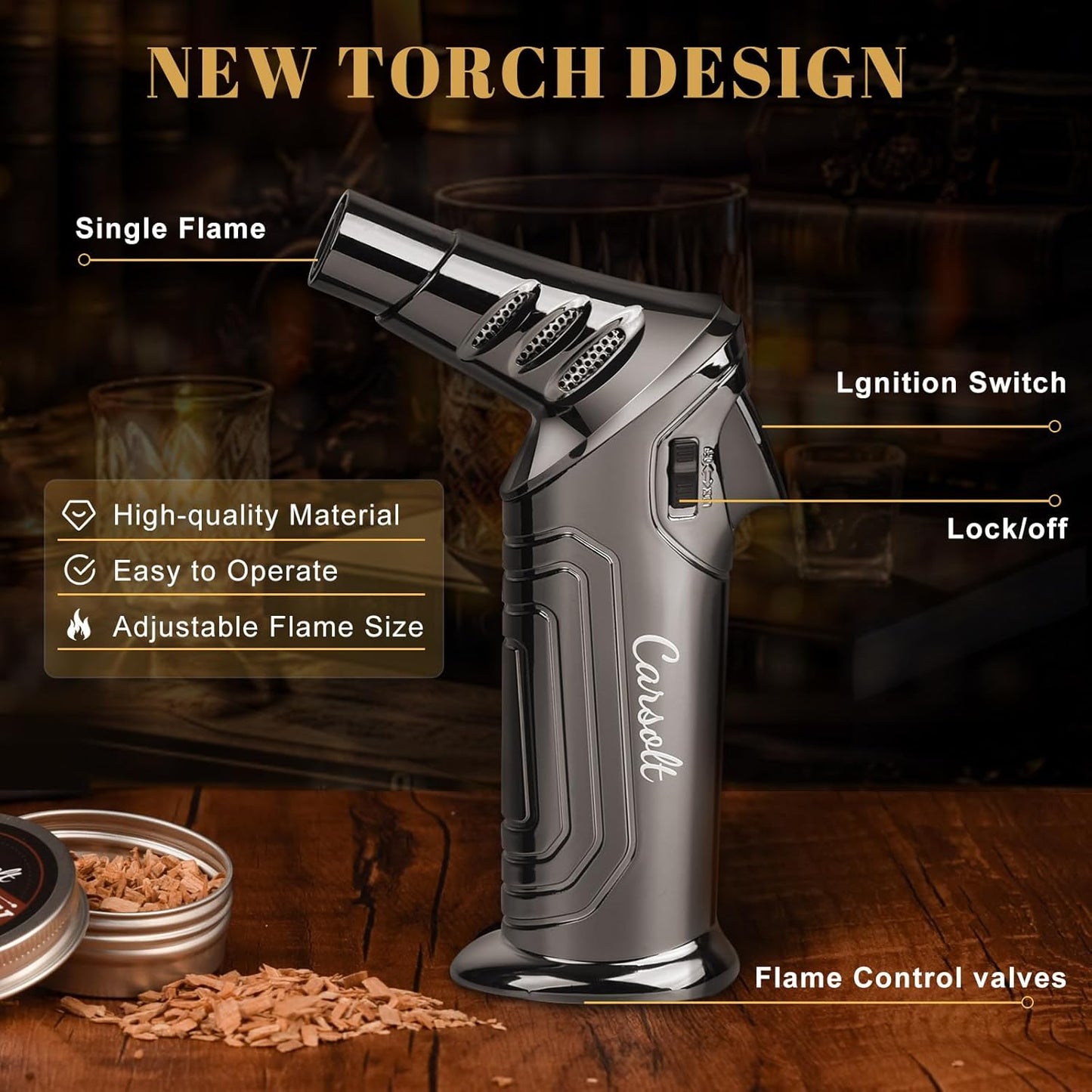 Cocktail Smoker Kit with Torch - 6 Flavors Wood Chips, 4 Metal Filters, Whiskey Smoker Infuser kit for Bourbon Whisky Cocktail, Old Fashioned Drink Smoker Kit Gifts for Men, Dad, Husband(No Butane)