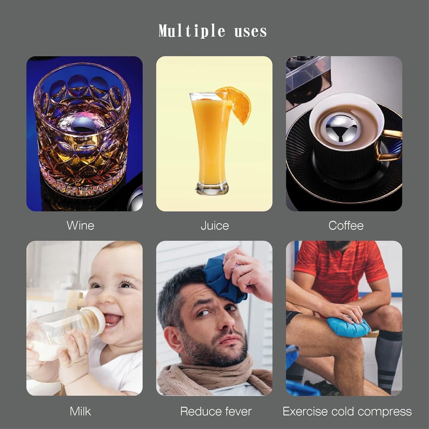 Reusable Metal Ice Cubes for Drinks - Stainless Steel Ice Round Balls, for birthday gifts for men, boyfriend and housewarming gifts