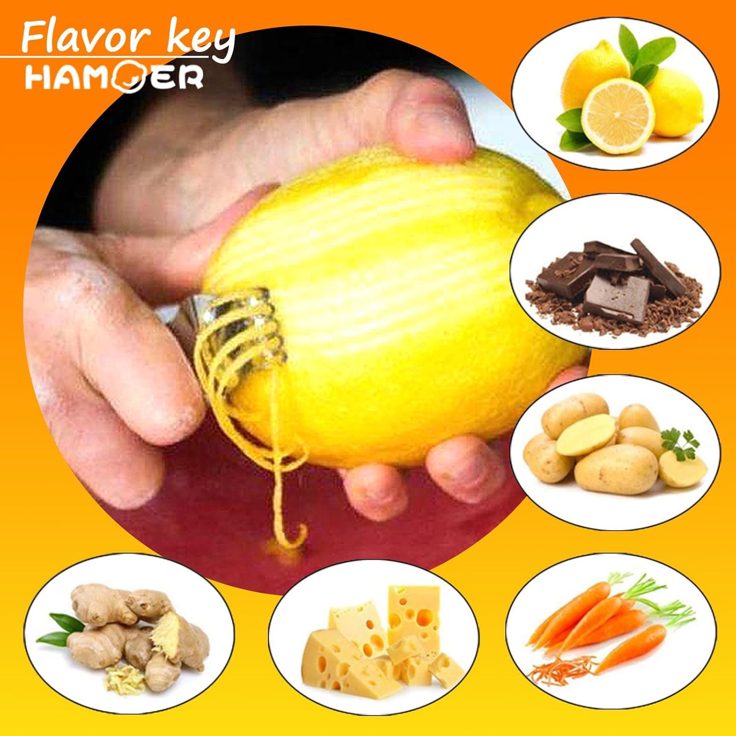 Lemon Zester Tool with Channel Knife Citrus Twist Making Tool Ergonomic Curved Handle Gold-Black