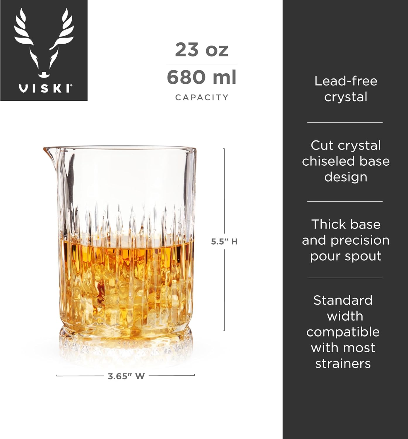 Viski Pedestal Crystal Cocktail Mixing Glass Perfect for Manhattan, Martini, Old Fashioned, Whiskey Sour, Negroni, Bartender Tools, Bartending Supplies, Home Bar Accessories, 23 oz, Set of 1