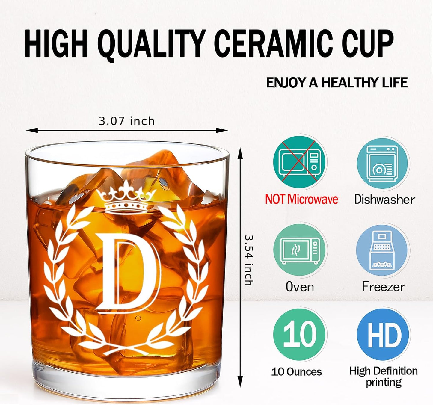 Personalized Whiskey Glasses Gifts for Men, Letter D Initial Whiskey Glass, Christmas Birthday Gifts for Men Husband Brother Dad, 10 OZ Old Fashioned Glass with Gift Box(Letter D)