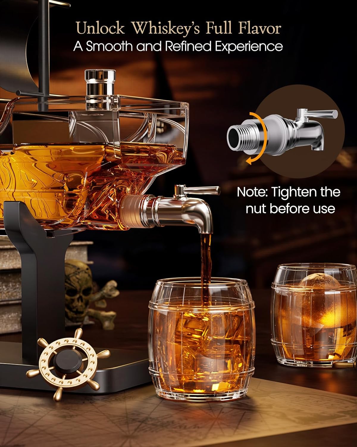 Kollea Birthday Gifts for Men Dad, Pirate Ship Whiskey Decanter Set with 2 Glasses, Liquor Dispenser for Home Bar, Funny Gift Ideas for Him, Husband, Father, Boyfriend, Christmas, Sailor & Captain