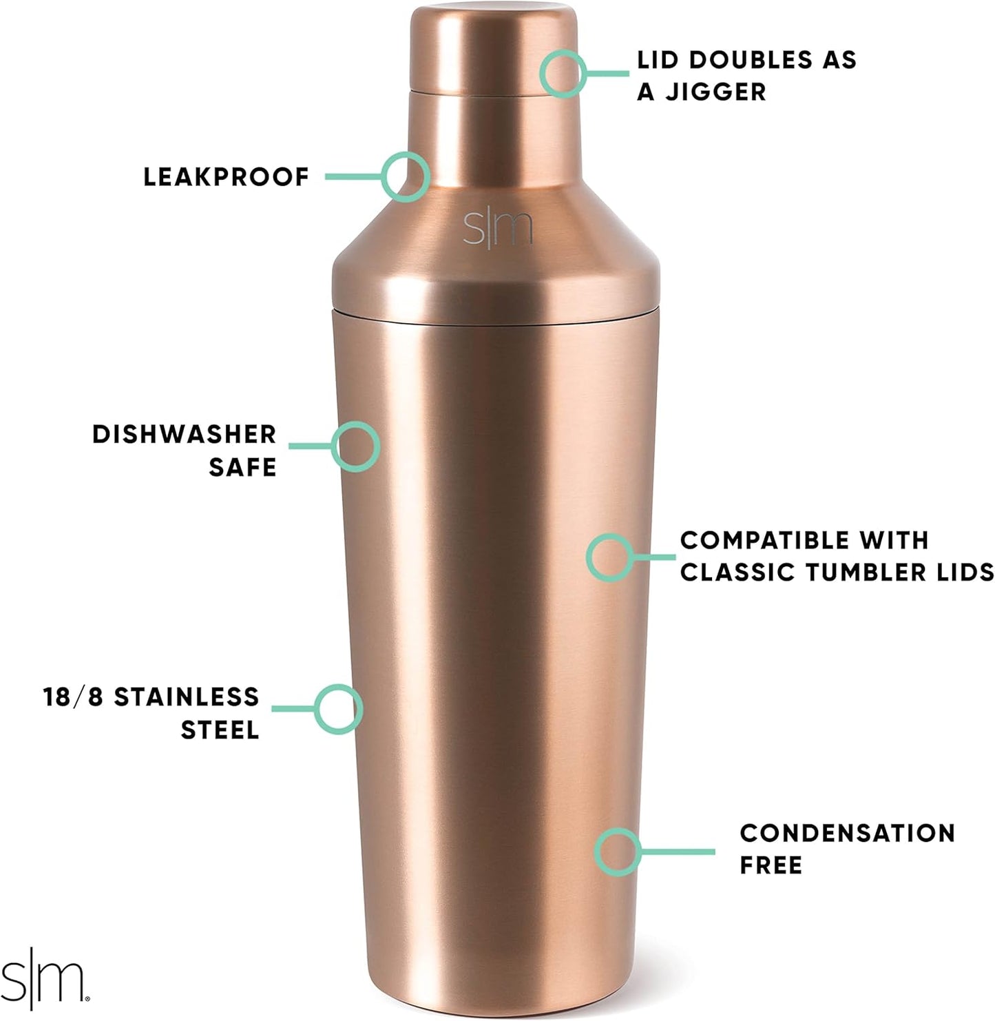 Simple Modern Cocktail Shaker Set with Jigger Lid | Stainless Steel Boston Shaker Insulated Martini Mixer for Mocktails | Gifts for Men Women Him Her | Classic Collection | 20oz | Metallic Gold