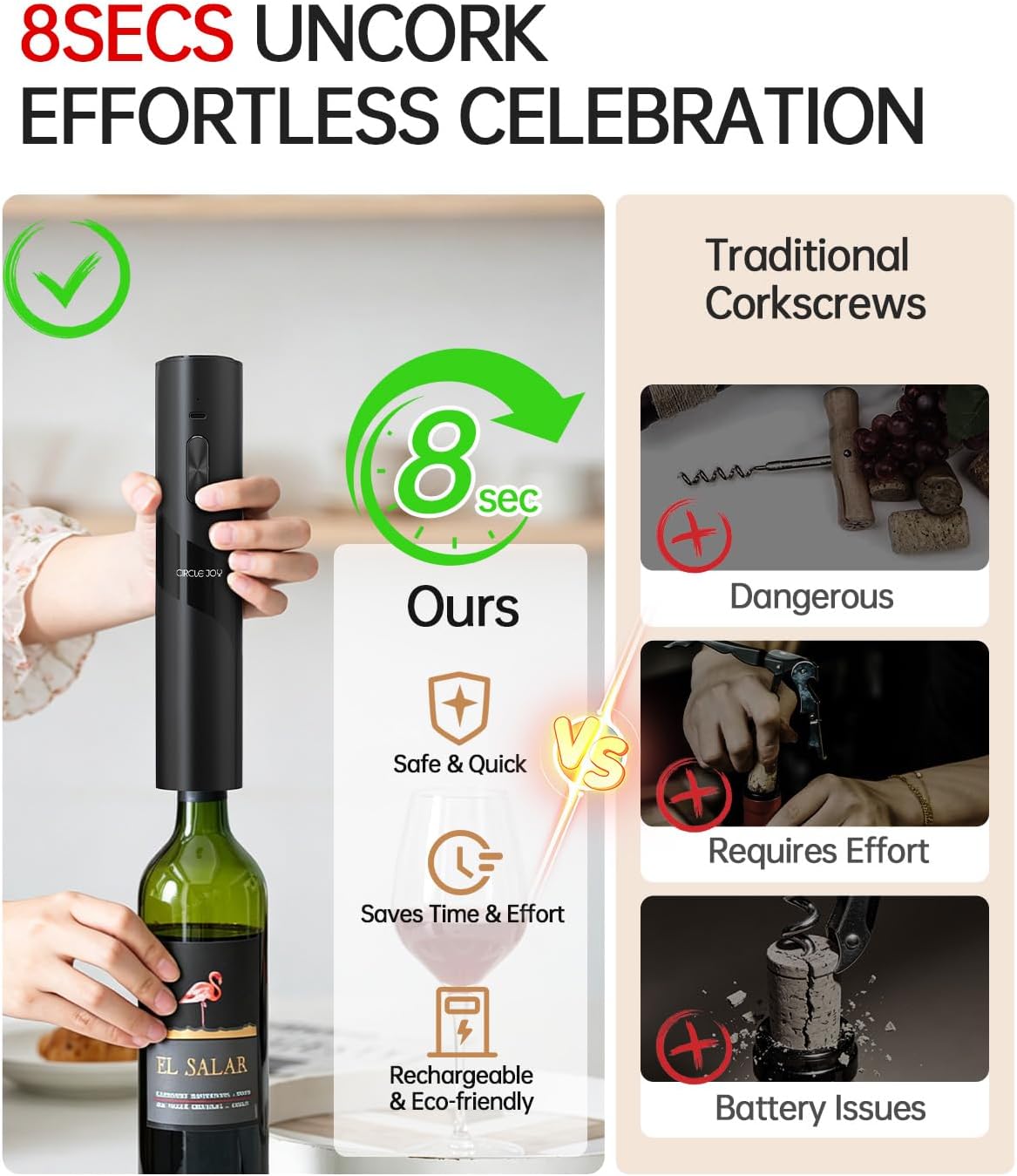 CIRCLE JOY Rechargeable Wine Opener Electric Wine Bottle Opener 7-in-1 Wine Gift Set with Electric Vacuum Pump, Charging Station, Foil Cutter, Wine Aerator Pourer and 2 Wine Stoppers