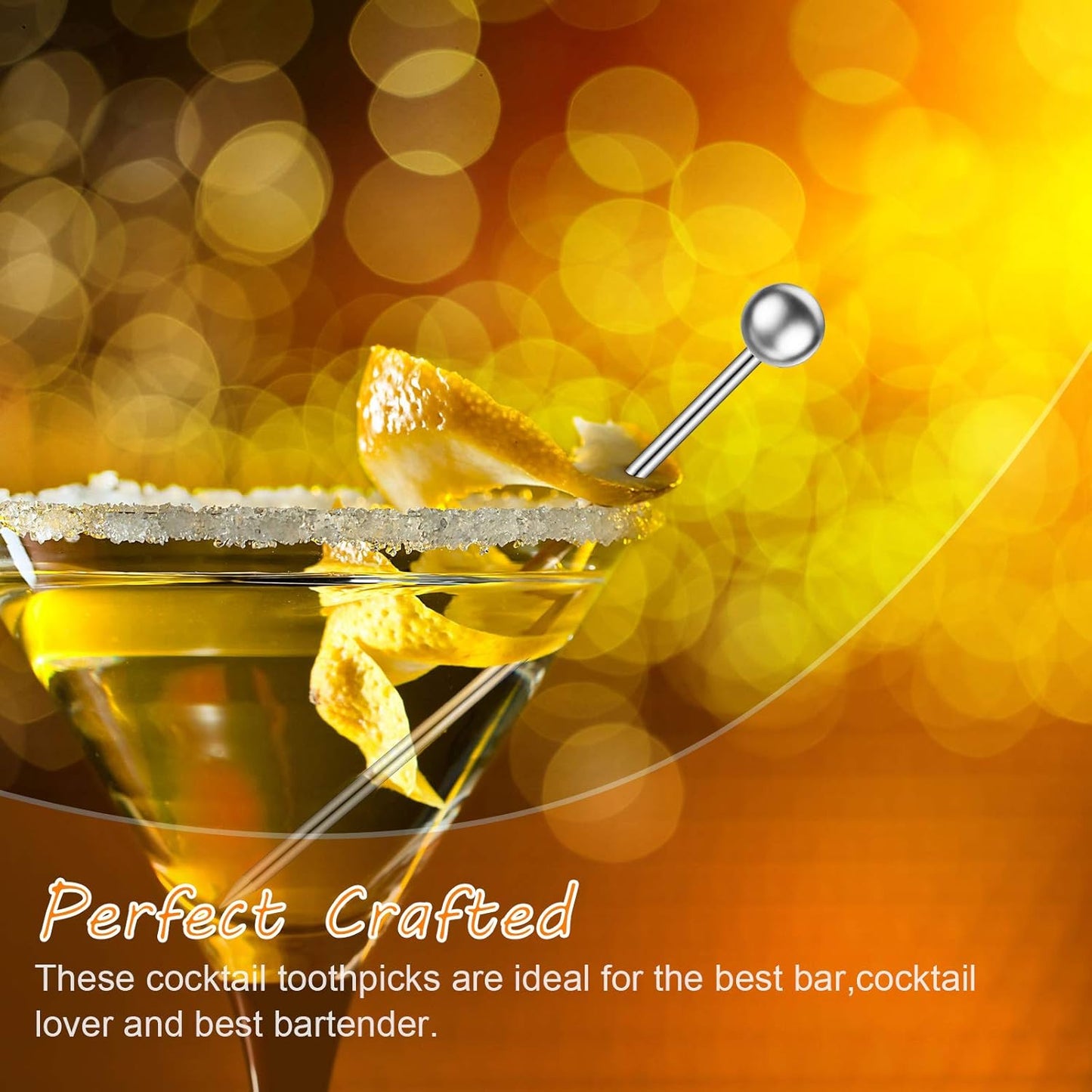 60 Pieces Cocktail Picks Stainless Steel Cocktail Skewers Set Reusable Metal Martini Picks 4.3 Inches Sandwich Appetizer Toothpicks for Party Home Bar