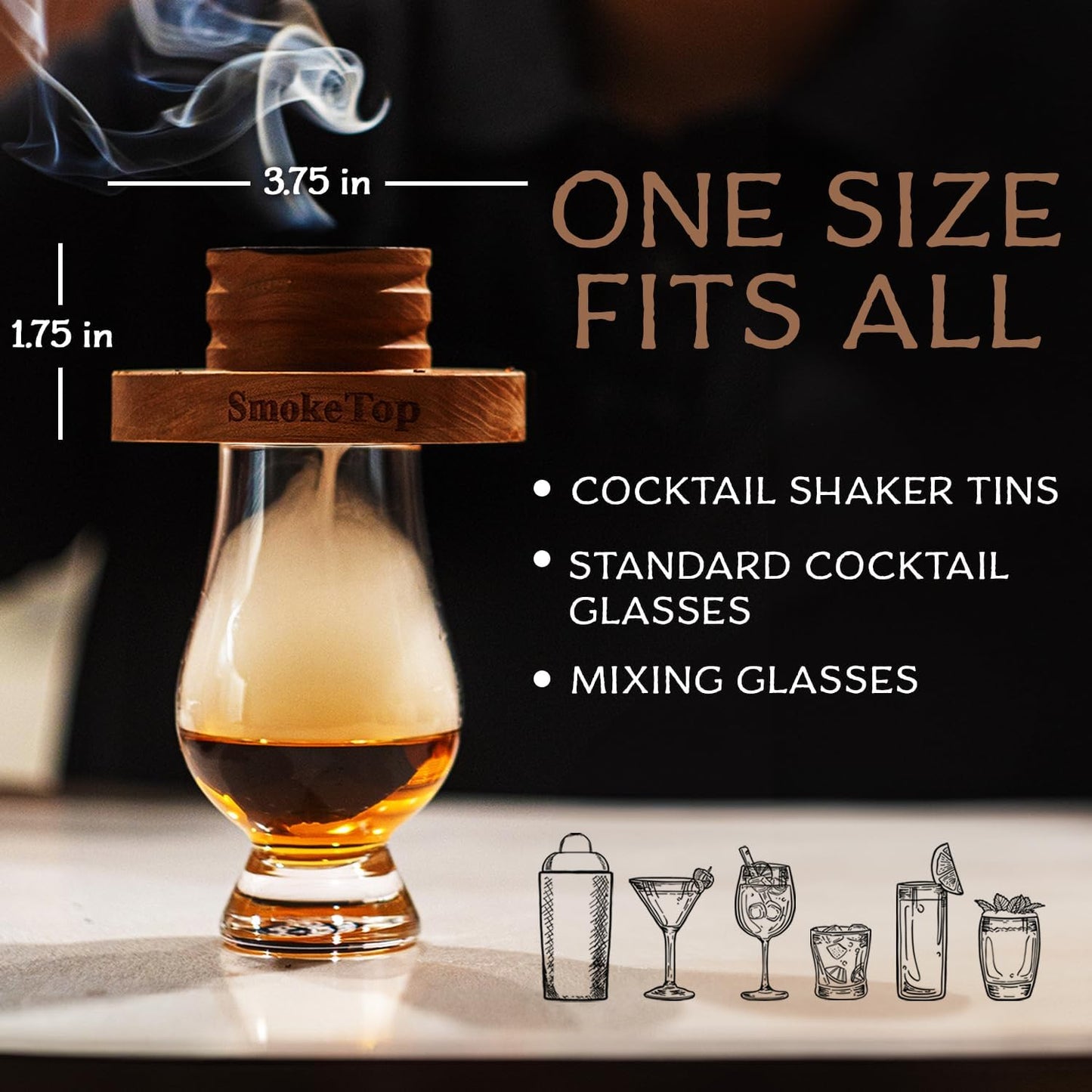 SmokeTop® Cocktail Smoker Kit and Torch with Cherry, Hickory, Maple, and Oak Wood Chips - Cocktail Smoker Kit & Chips for Old Fashioned Cocktails, Whiskey, & Bourbon - NO Butane Included