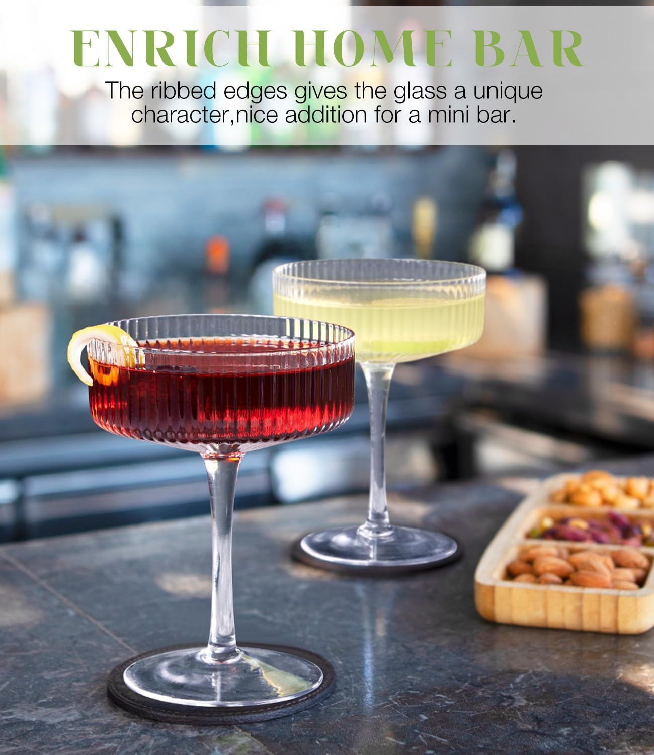 LUNA & MANTHA Martini Glasses, Martini Cocktail Glasses for Margarita, Manhattan, Cosmopolitan, Espresso, Home Bar, Evening Parties, Birthdays, Housewarming Gift,Coupe Set of 4 10oz