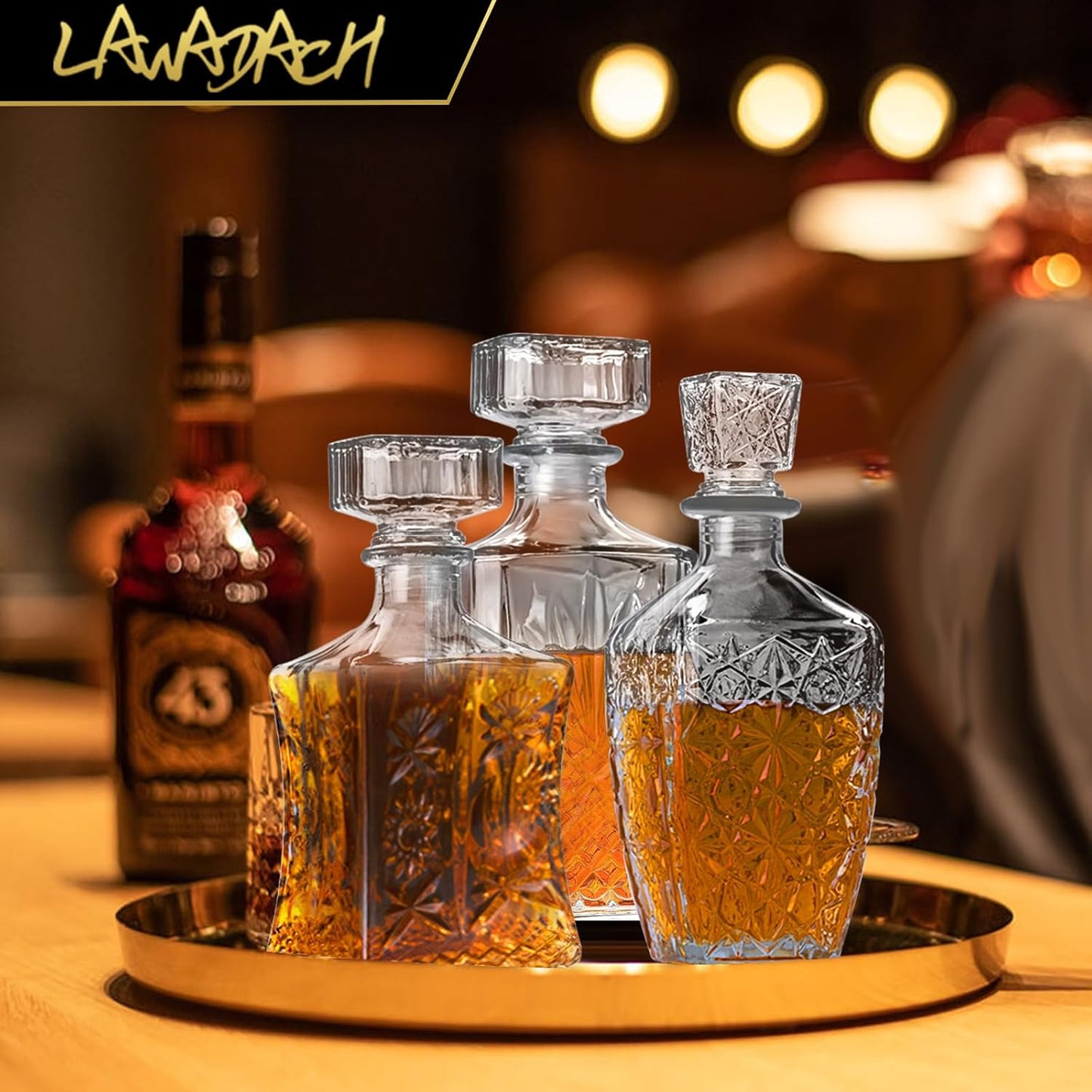 Whiskey Decanter, Liquor Decanters Set of 3, Glass Alcohol Bottle for Vodka, Tequila and Bourbon Unique Whiskey Bar and Party Decorations (28oz*2, 31oz*1)