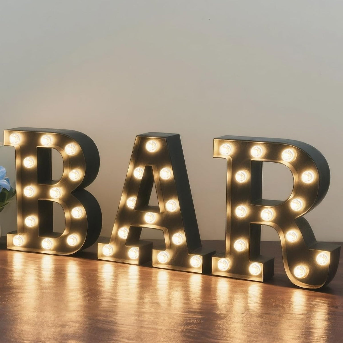 Pooqla BAR Sign for Home Bar Decor, Warm White LED Light Up Bar Sign - Black