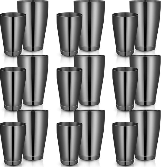 Lallisa 10 Pieces Cocktail Shakers Professional Bar Boston Shaker Set Stainless Steel Martini Shaker Drink Mixer Basic Tools Weighted Shake Metal Can for Bartenders, 18 Oz, 28 oz(Black)