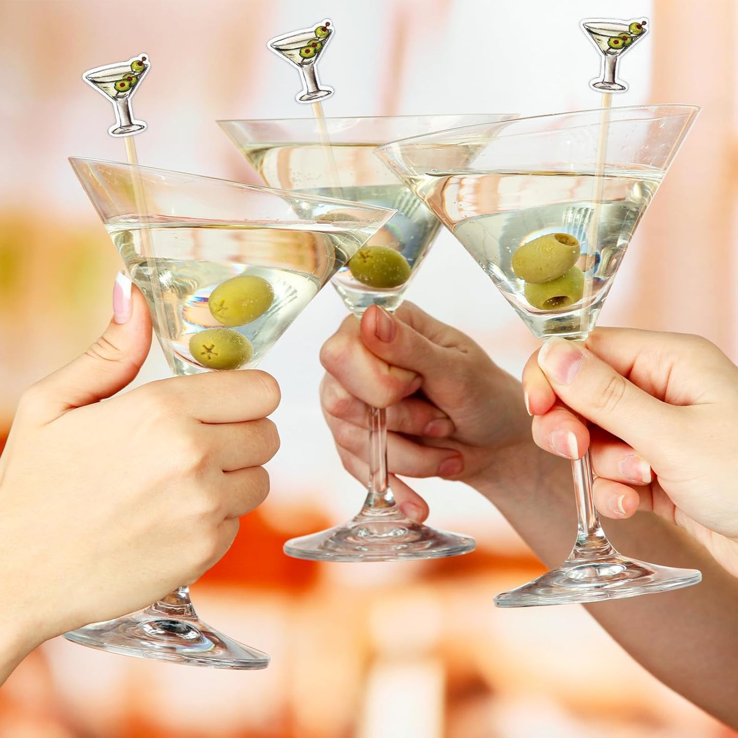 JarThenaAMCS 100Pcs Martini Cocktail Pick A Tini Bit Older Toothpick Martini Glasses Long Cocktail Appetizer Skewer for Fruit Drink Dessert Bachelorette Party Supplies