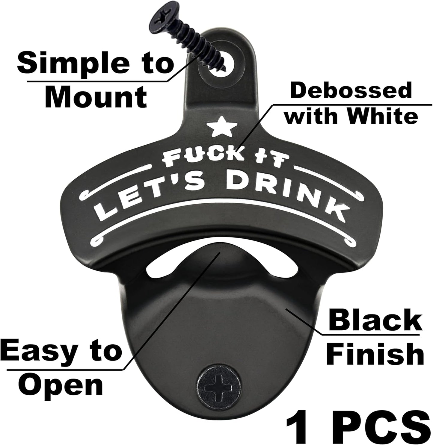 Funny Bottle Opener Wall Mount Black Stainless Post Mountable Beer Cap Opener for Wooden Cooler Caddy