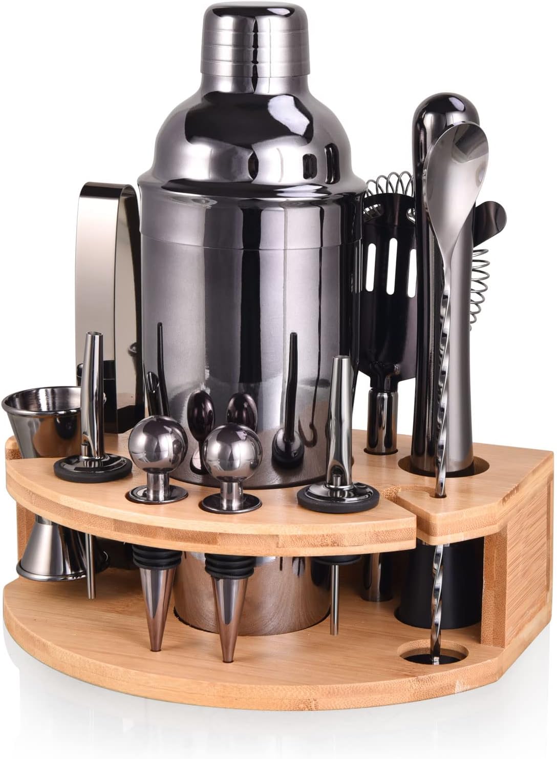 Cocktail Shaker Set with Bamboo Stand, 12-Piece 25oz Stainless Steel Bartender Kit, Martini & Margarita Bar Tools for Home Bar, Drink Mixer Set, Housewarming Gift, Silver - Gray