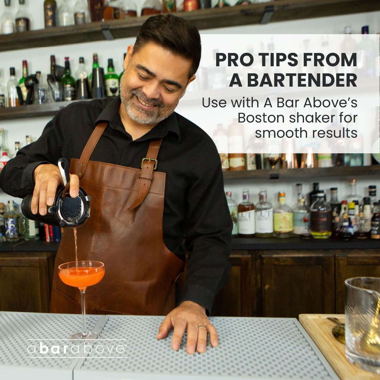 A Bar Above Cocktail Strainer, 4-Prong Bar Strainer with High Density Spring for Smooth Pouring, Fits Boston Shaker Tins and Mixing Glasses, Bar Essentials for Home Bartenders and Pros, Black Finish