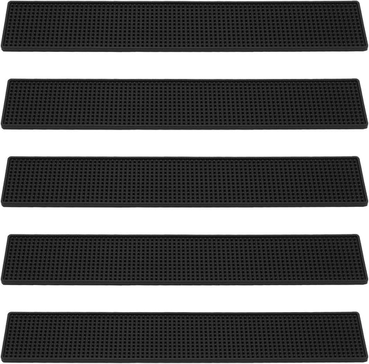 FUNSUEI 5 PCS 4 x 24 Inch Black Rubber Bar Mats, Rubber Bar Service Spill Mat, Non Slip Bar Top Mat, PVC Bar Mixing Drink Pad for Home Kitchen, Pubs, Restaurants