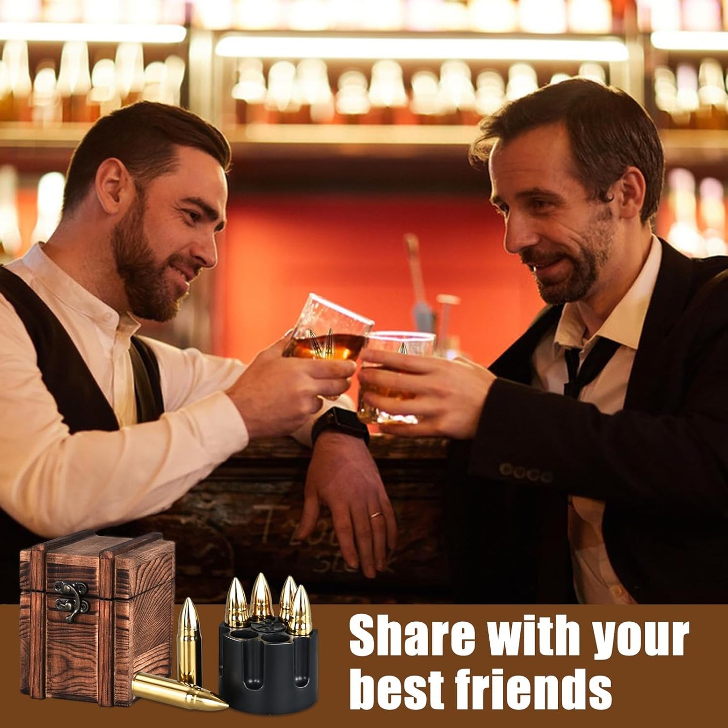 EooCoo Fathers Day Dad Gifts, Whiskey Stones Gift Set with 6 Pcs Stones and Box, Reusable Ice Cubes for Drinks, Cool Gadgets Bourbon Mens Gifts for Dad, Husband, Whiskey Lover