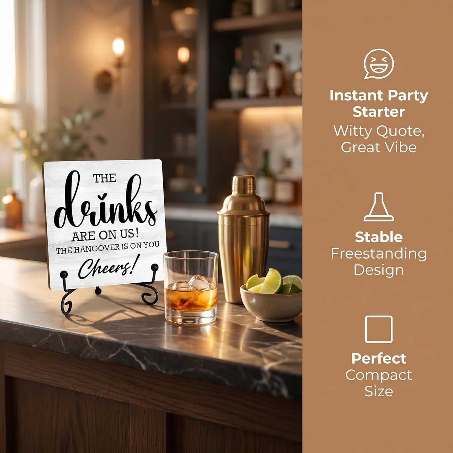 5“ Bar Decorations for Homer, The Drinks Are On Us! Cheers! Kitchen Desk Table Decoration, Home Bar Decor Accessories, Bar Signs for Home Bar Decor.