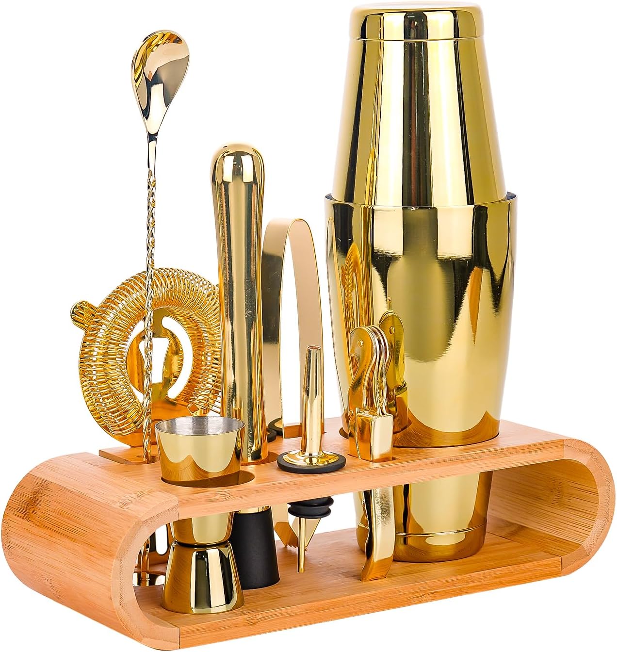 Cocktail Shaker Set Stainless Steel Shakers Bartending kit Bar Kits Bar Tool Sets for Professional Bartender and Home (Gold, 10-Pcs Boston Shaker)