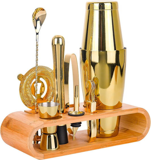 Cocktail Shaker Set Stainless Steel Shakers Bartending kit Bar Kits Bar Tool Sets for Professional Bartender and Home (Gold, 10-Pcs Boston Shaker)