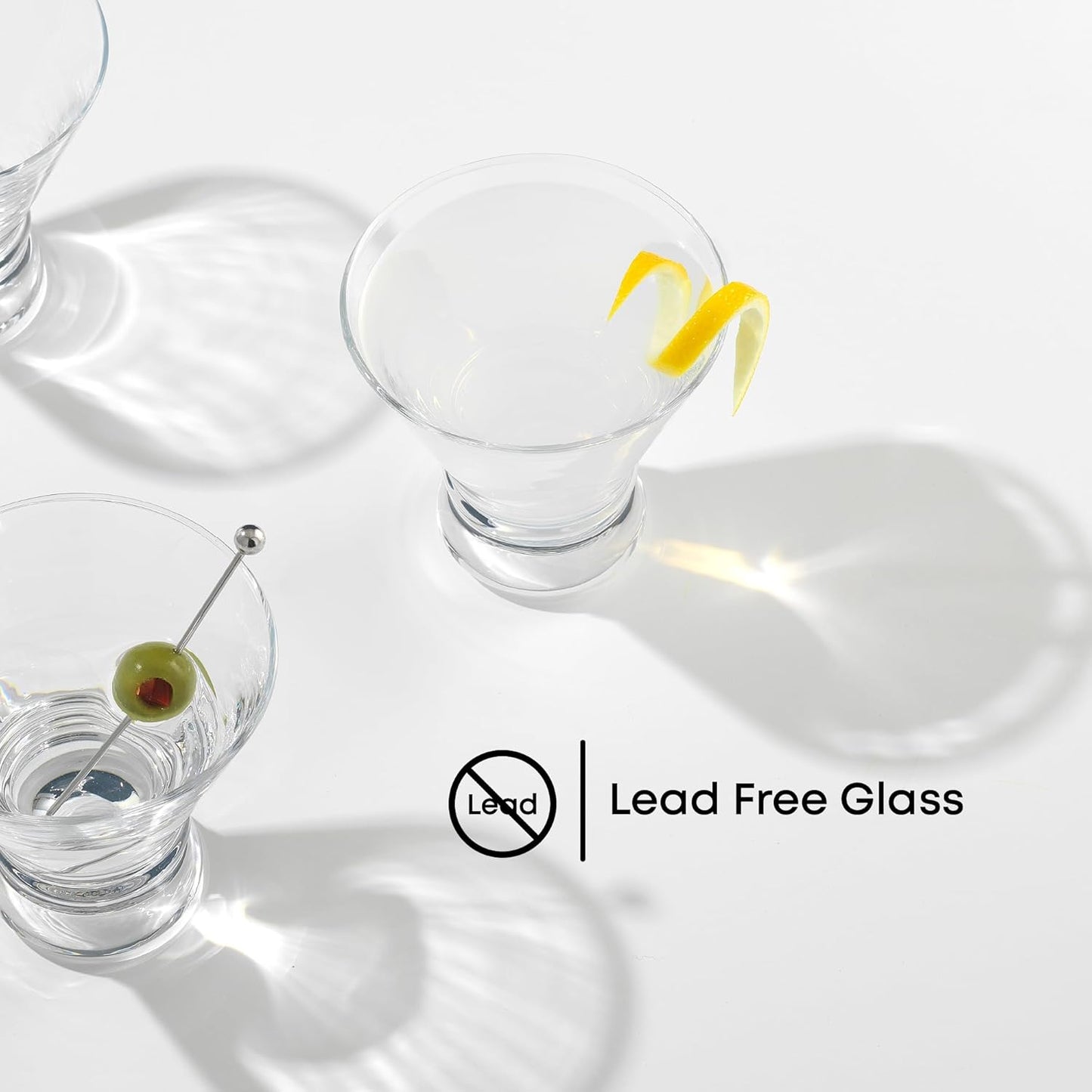 JoyJolt Afina Stemless Martini Glasses Set of 6, 8.5oz Liquor Drinking Glasses for Cocktail and Margarita, Bar Glass Cups, Glass Dessert Cups
