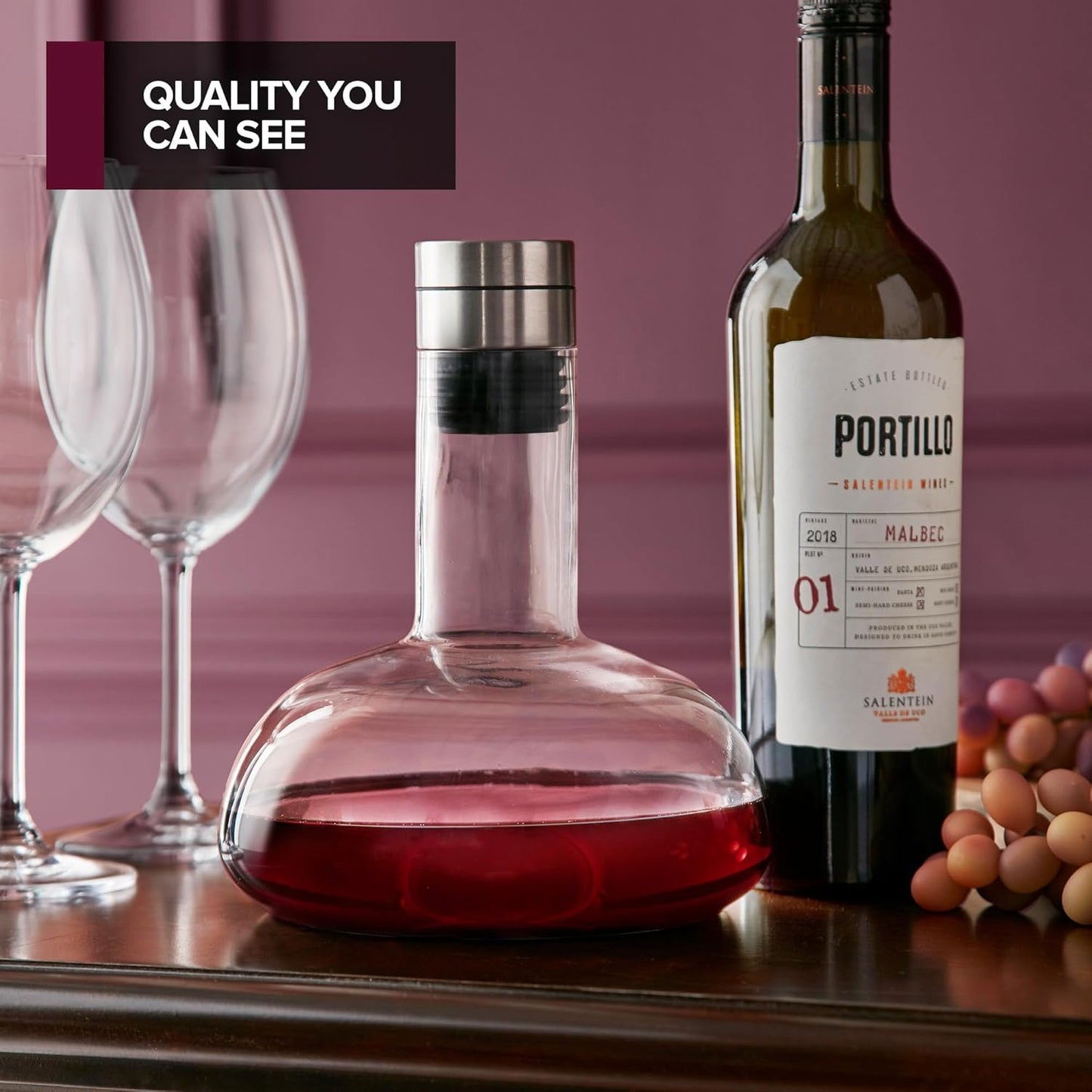 Modern Innovations Red Wine Decanter with Aerator Lid, Best Wine Decanter Gift Kit for Wine Lovers, Double Decanter Set for Wine, Wine Breather Carafe Decanter, Aerating Decanter, Glass Wine Saver