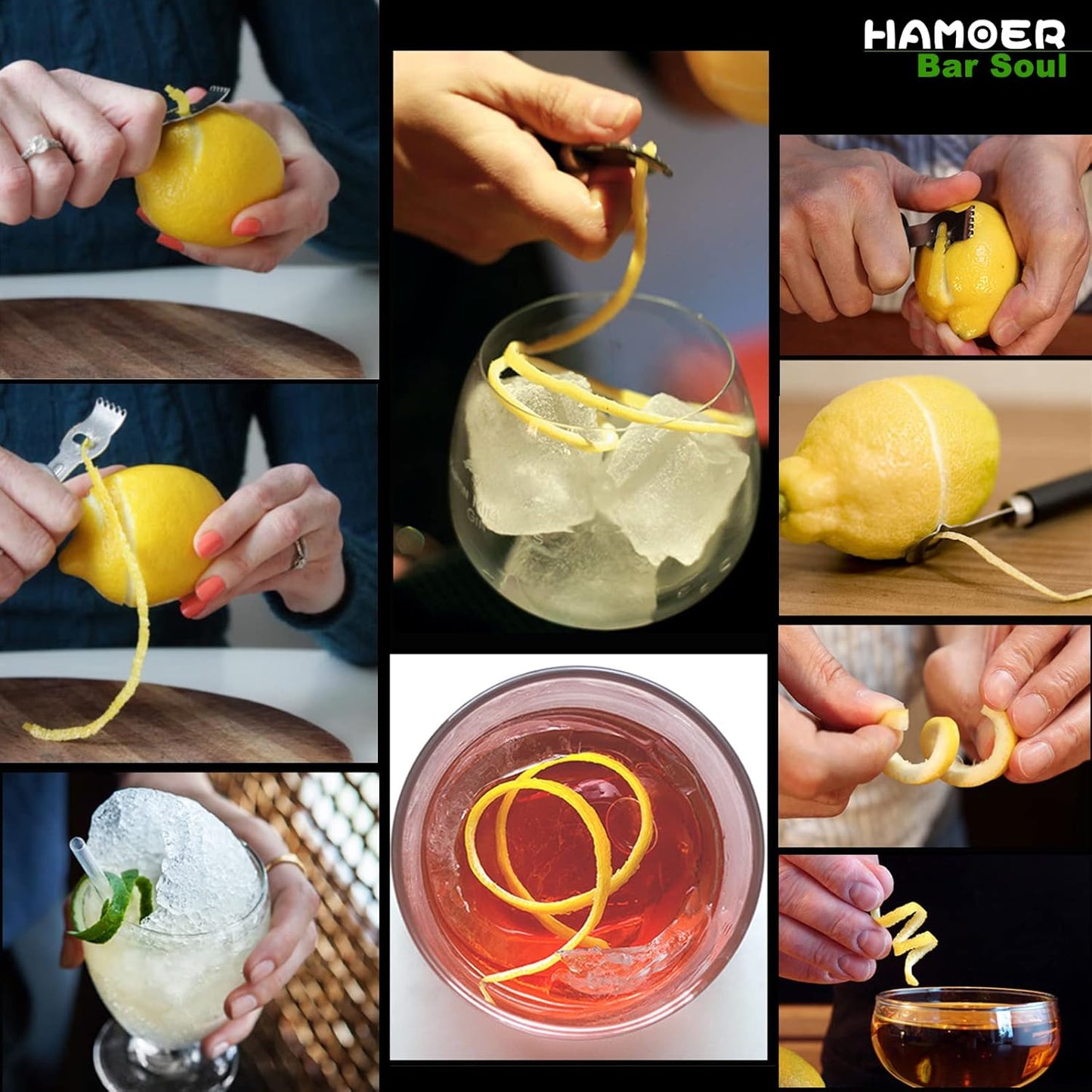 Citrus Lemon Zester & Channel Knife Tool for Kitchen Bar, Stainless Steel Blade, Ergonomic Design, Wooden Handle & Rubber & Plastic Handle Set Tool