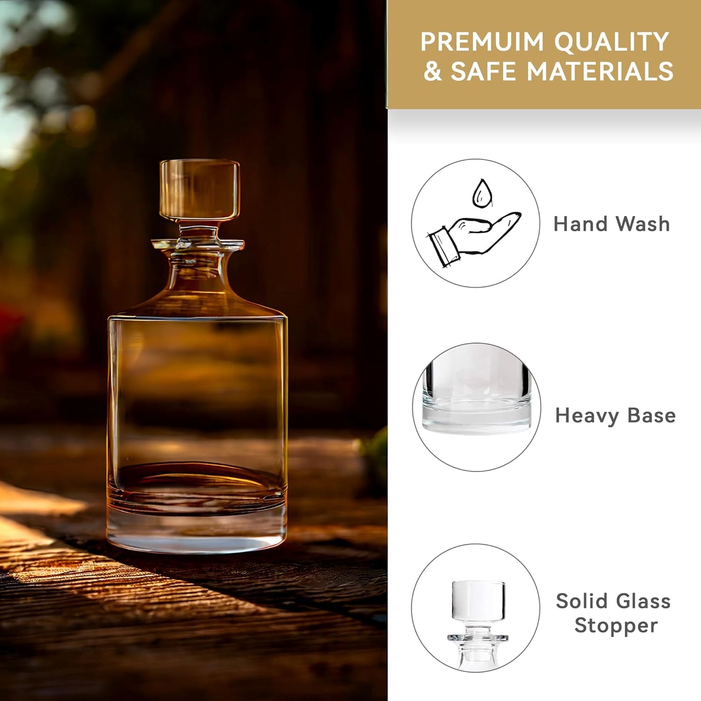 Lily's Home Glass Decanter with Stopper - 26 Oz Whiskey Decanter for Bourbon, Brandy & Scotch - Elegant Round Design, Lead-Free Crystal Glass - Gift for Men, Dad, Whiskey Lovers