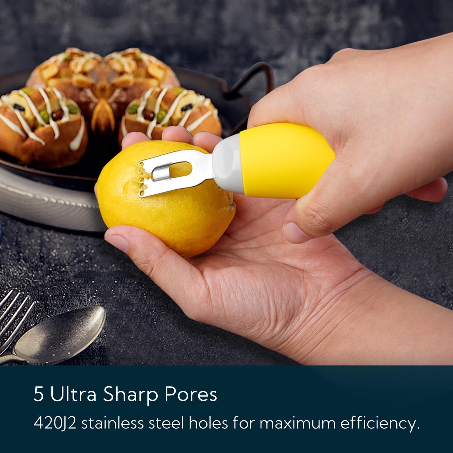 KITCHENDAO Citrus Lemon Peeler Zester Tool to Save Effort, Ultra Sharp Lemon Rind Twist Peeler Tool Bar Bartender Lime Stripper for Cocktails Kitchen, Yellow