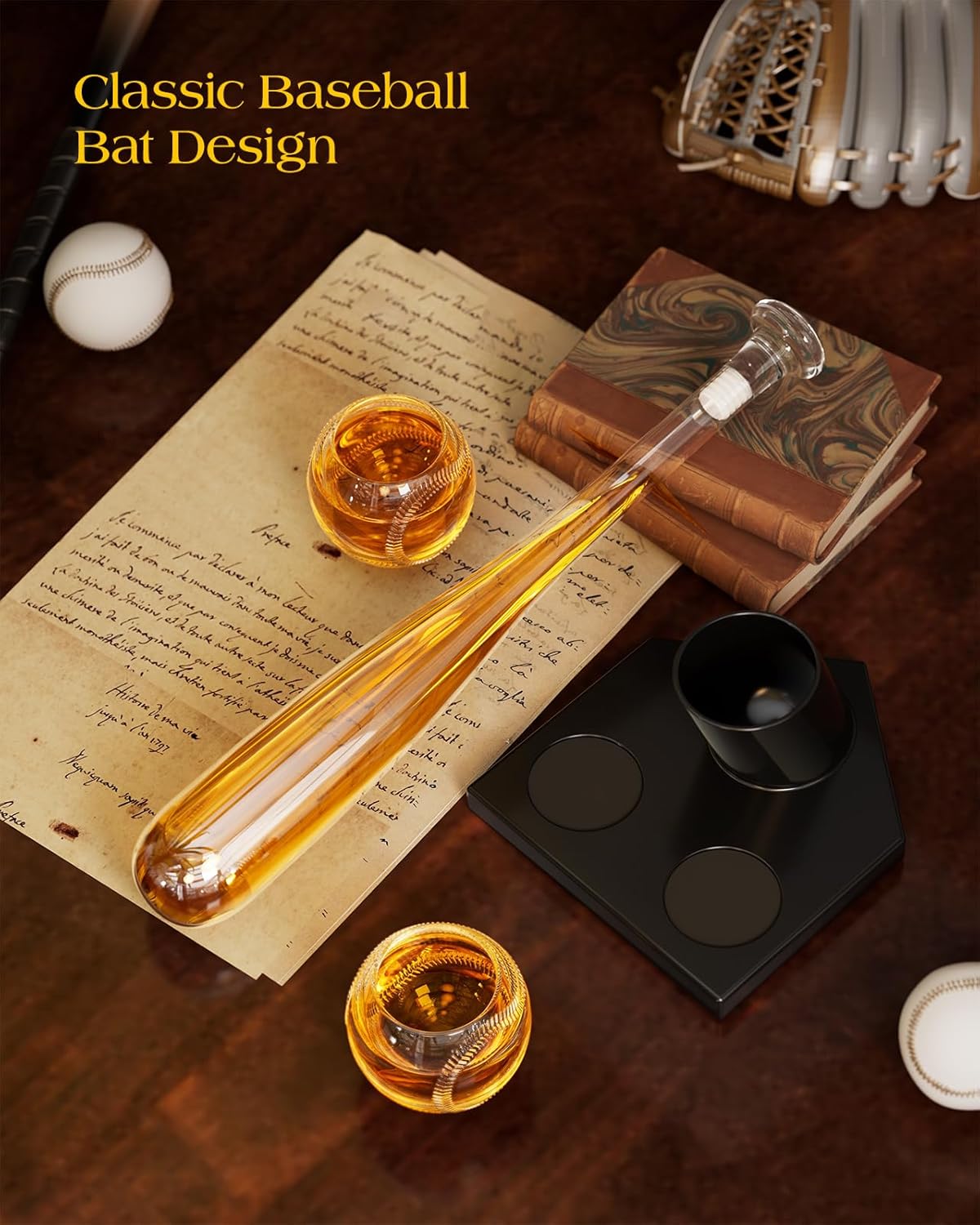 Baseball Gifts for Men, Kollea Whiskey Decanter Sets for Men, 20Oz Baseball Bat Decanter Set with 2 Glasses, Unique Birthday Gift for Dad Him Brother Guys Boyfriend Coach, for Liquor Tequila