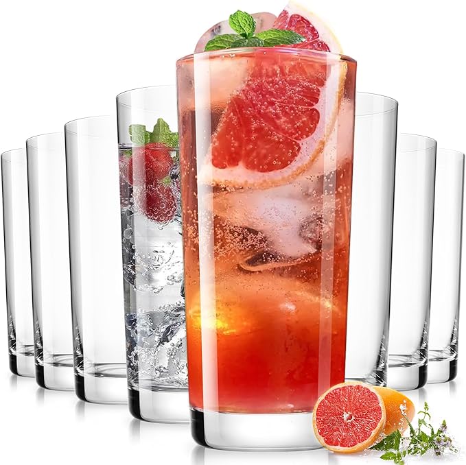 Drinking Water Glass Cups Set,Crystal Highball Glasses cups set of 6,16oz - drinking Set of 8 16oz