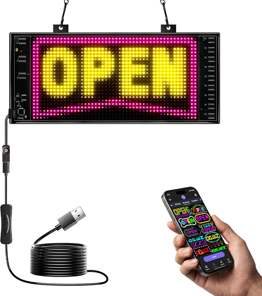 LED Sign - APP Control DIY Programmable Custom Sign Waterproof Flexible USB 5V 2A LED Open Sign Scrolling&Stationary Display for Window Ads,Parties Weddings Store Bar Hotel NEMGOME