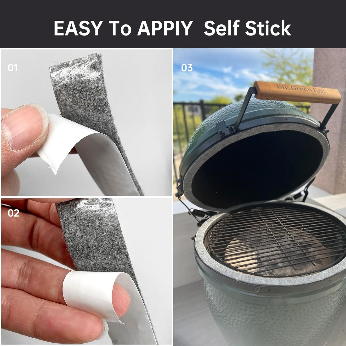 High Temp Grill Gasket Replacement Compatible Fit L/XL Big Green Egg Ceramic Lid Top BBQ Smoker Gasket,Self Stick Felt 15 ft Long, 7/8" Wide, 1/8" Thick