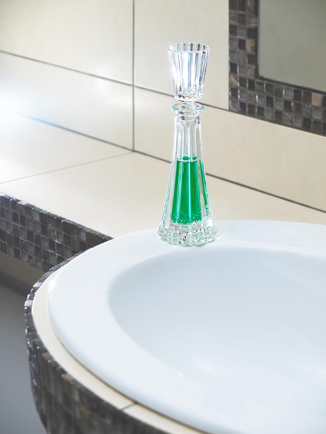 Barski Crystal - Glass -Mouthwash Decanter with 1.75 oz Cup Stopper - (can use the stopper as a Tumbler) 8.6" Height - 3 Oz. Decanter - Vertical Lines Design - Made in Europe