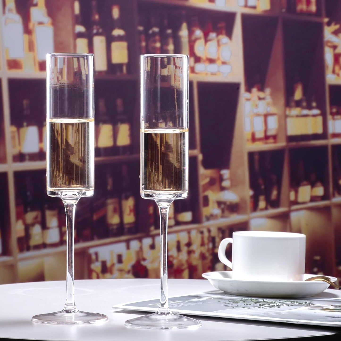 BACLIFE Crystal Champagne Flutes Set of 6 - Hand Blown Champagne Glasses With Long Stem - 6.5 oz Elegant Sparkling Wine Stemware - Unique Gift for Mother's Day,Birthday,Wedding - Clear