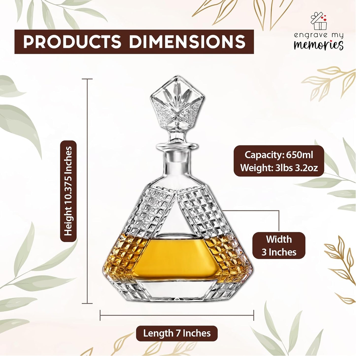 Triangle Whiskey Decanter 650ml – Premium Glass Liquor Decanter with Solid Glass Stopper, Stylish Barware for Bourbon, Scotch & Spirits, Gift-Ready Packaging, Gift for Husband or Her