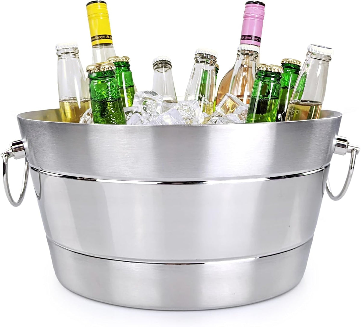 BREKX Insulated Hammered Stainless Steel Beverage Tub & Ice Bucket, 12QT - Brushed Silver