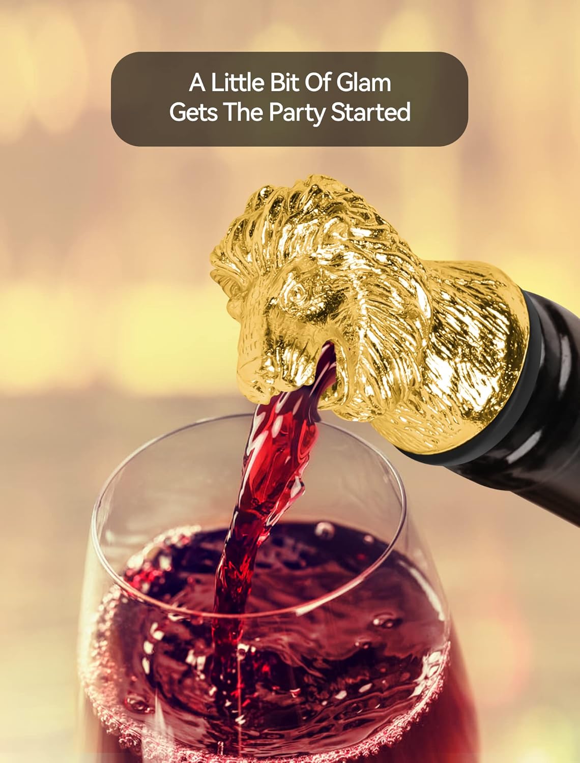 Lion Head Wine Aerator Pourer Spout, Olive Oil Liquor Bottle Decanter, Gold Plated Creative Gifts for Alcohol Spirits Whiskey