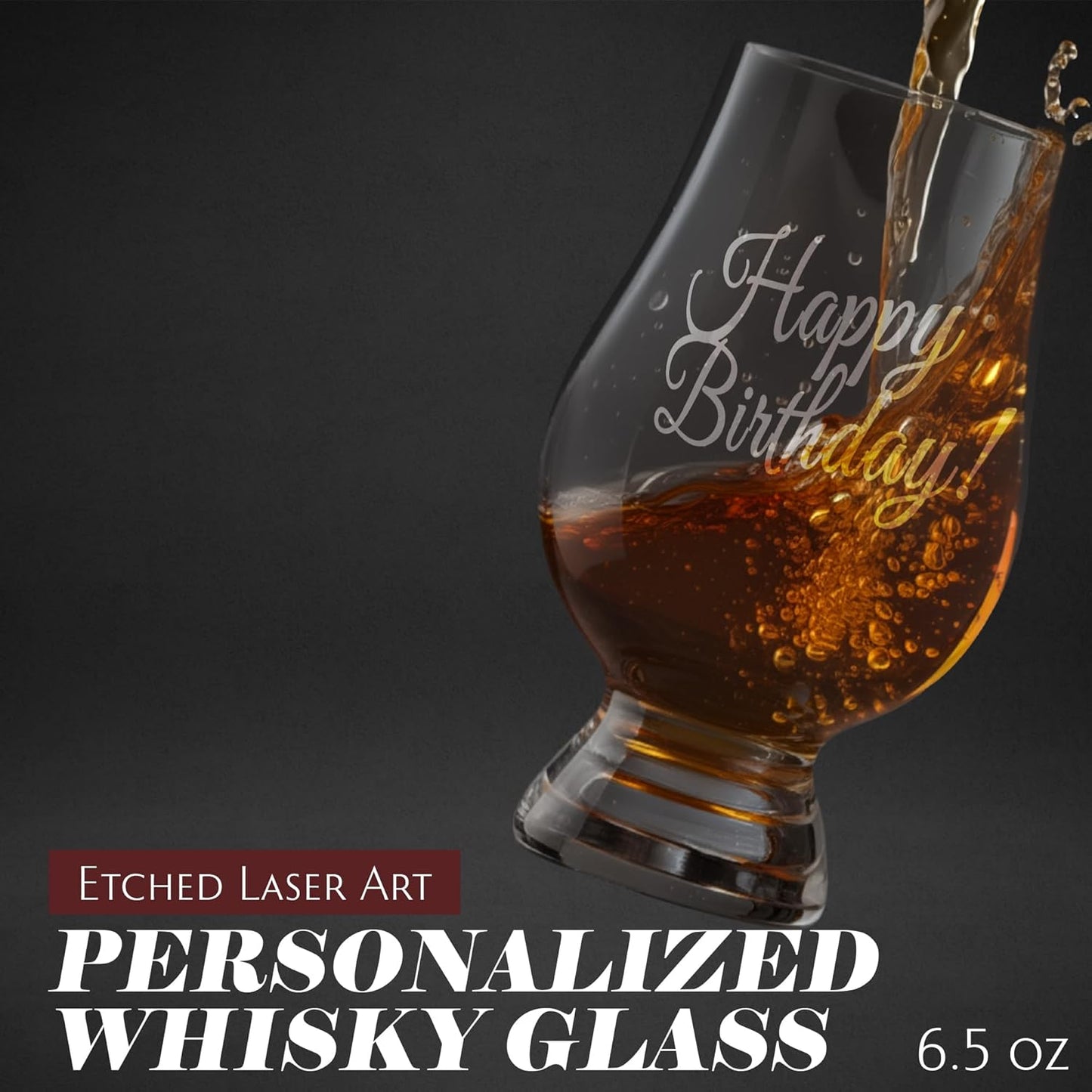Etched Laser Art Personalized Etched 6.5oz Crystal Whisky Glass Customized For Any Occasion, Custom Engraved Whiskey Glass, Birthday Gifts,Wedding Gifts Compatible with Glencairn Accesories