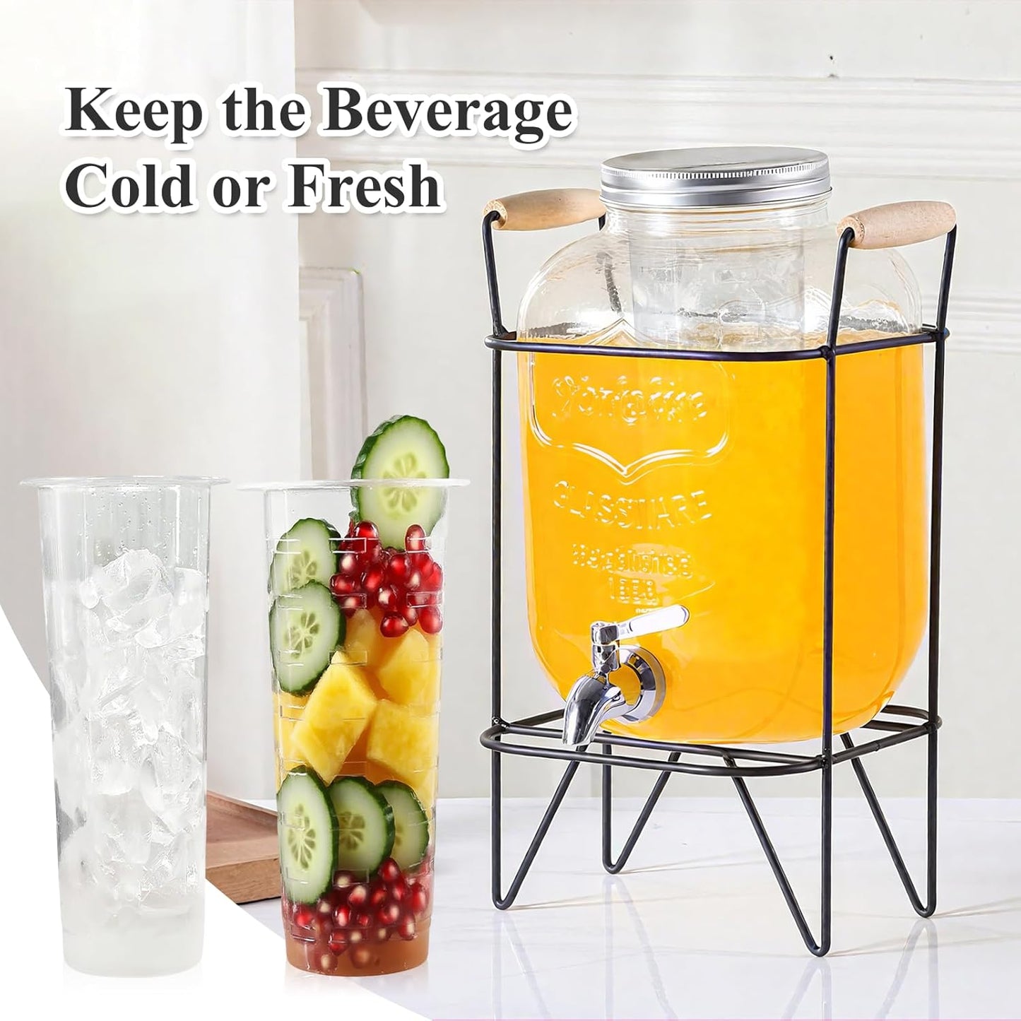 Fruit Infuser & Ice Cylinder for 1 Gallon Drink Dispensers,Compatible with 1 Gallon Mason Jars, Glass Pitchers Containers,Leak Proof Accessories for Iced Tea, Lemonade, Fruit Infused Water Drinks