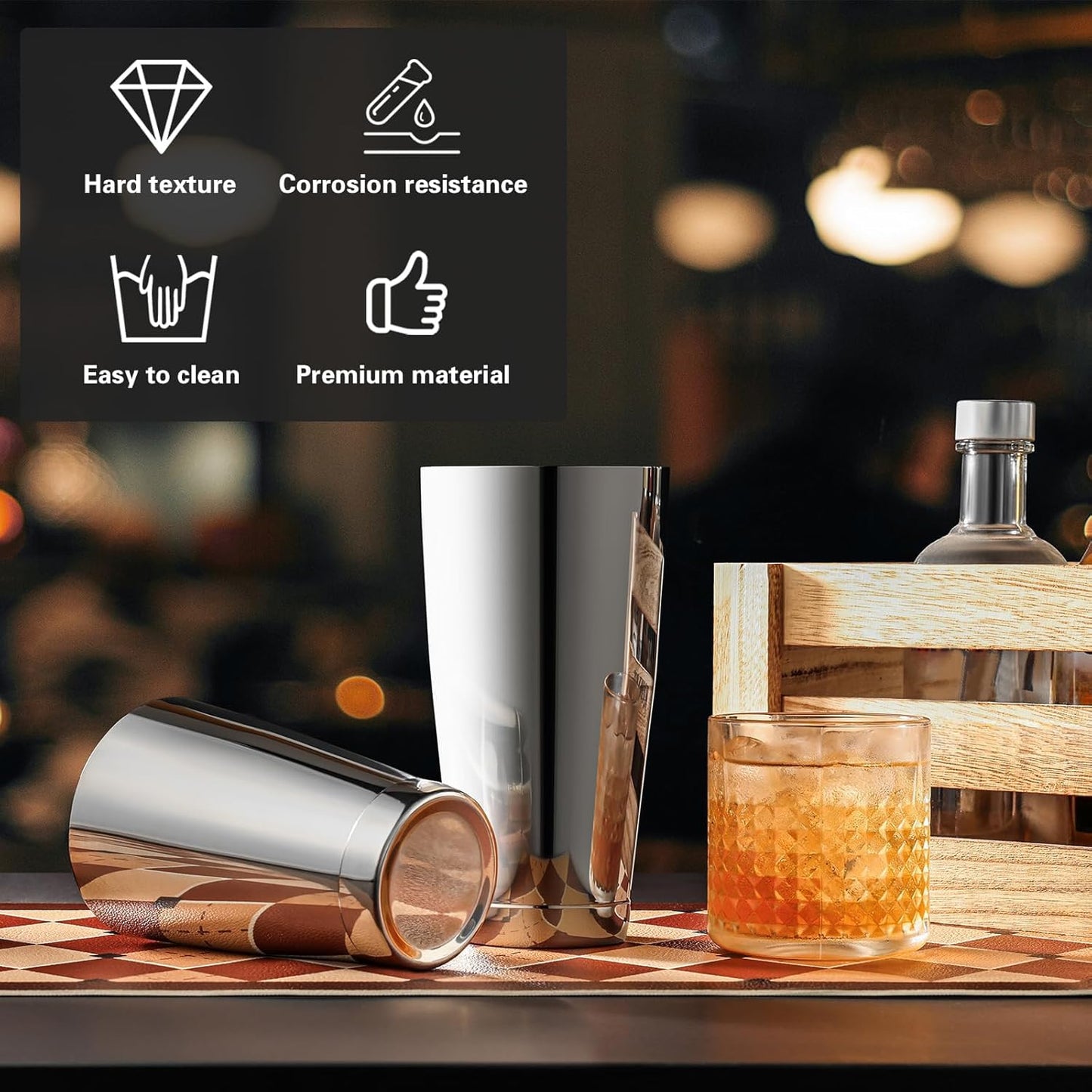 WOTOR Boston Cocktail Shaker Set for 3, 18 oz & 28 oz Stainless Steel Weighted Shaker Tins, Professional Bar Tools for Bartender, Metal Mixer for Martini & Cocktails (Silver)