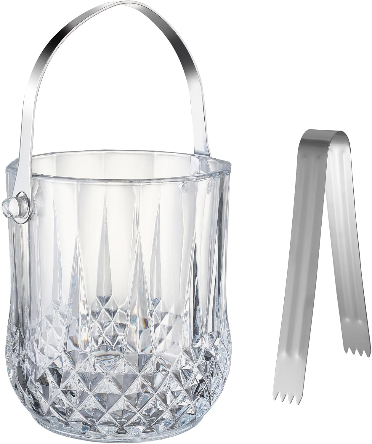 Glass Ice Bucket with Handle & Tongs - 37oz Capacity, Clear, Serving Tongs