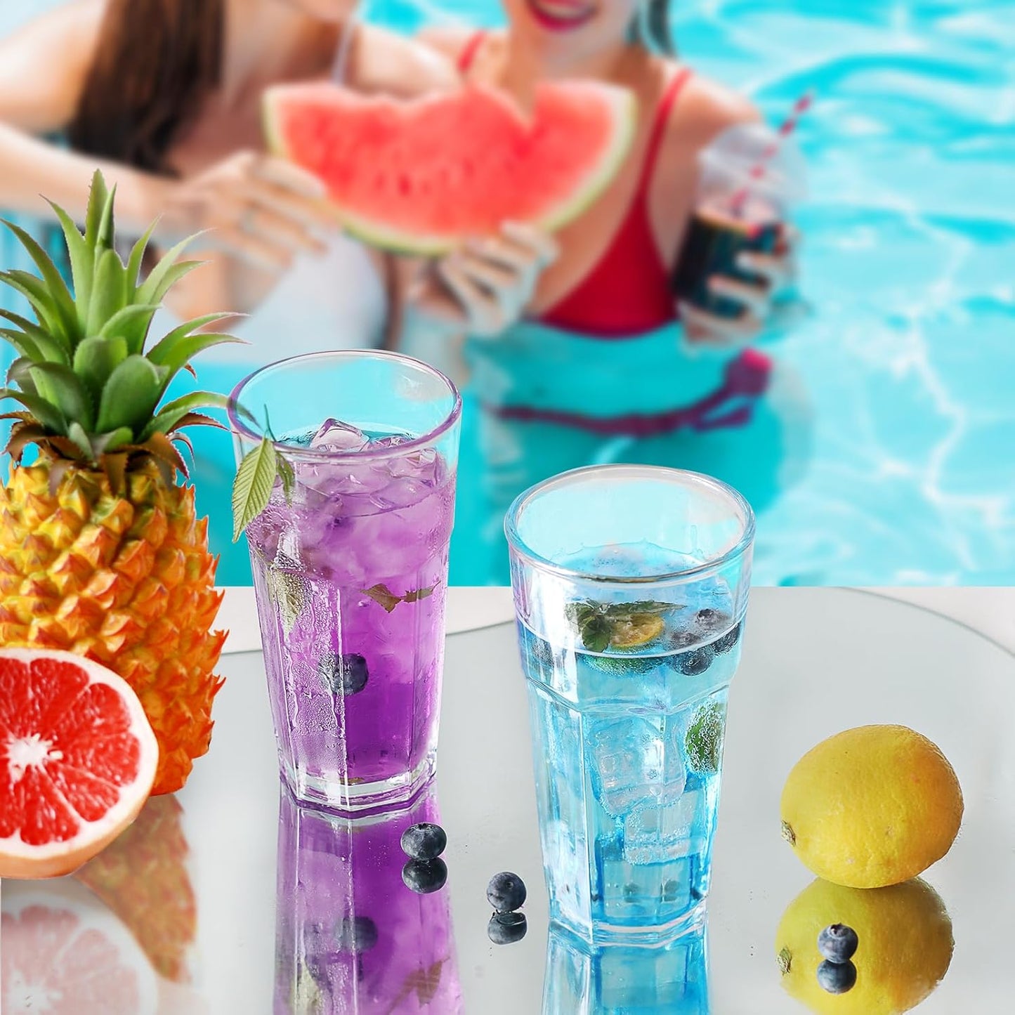 Etolies Highball Drinking Glasses Set of 9, Water Glasses 16 oz,Iced Tea Glasses for Water, Juice, Cocktails,Milkshake,Coke,Soda,Beverages. Heavy Base Tumbler,Kitchen and Bar Glassware