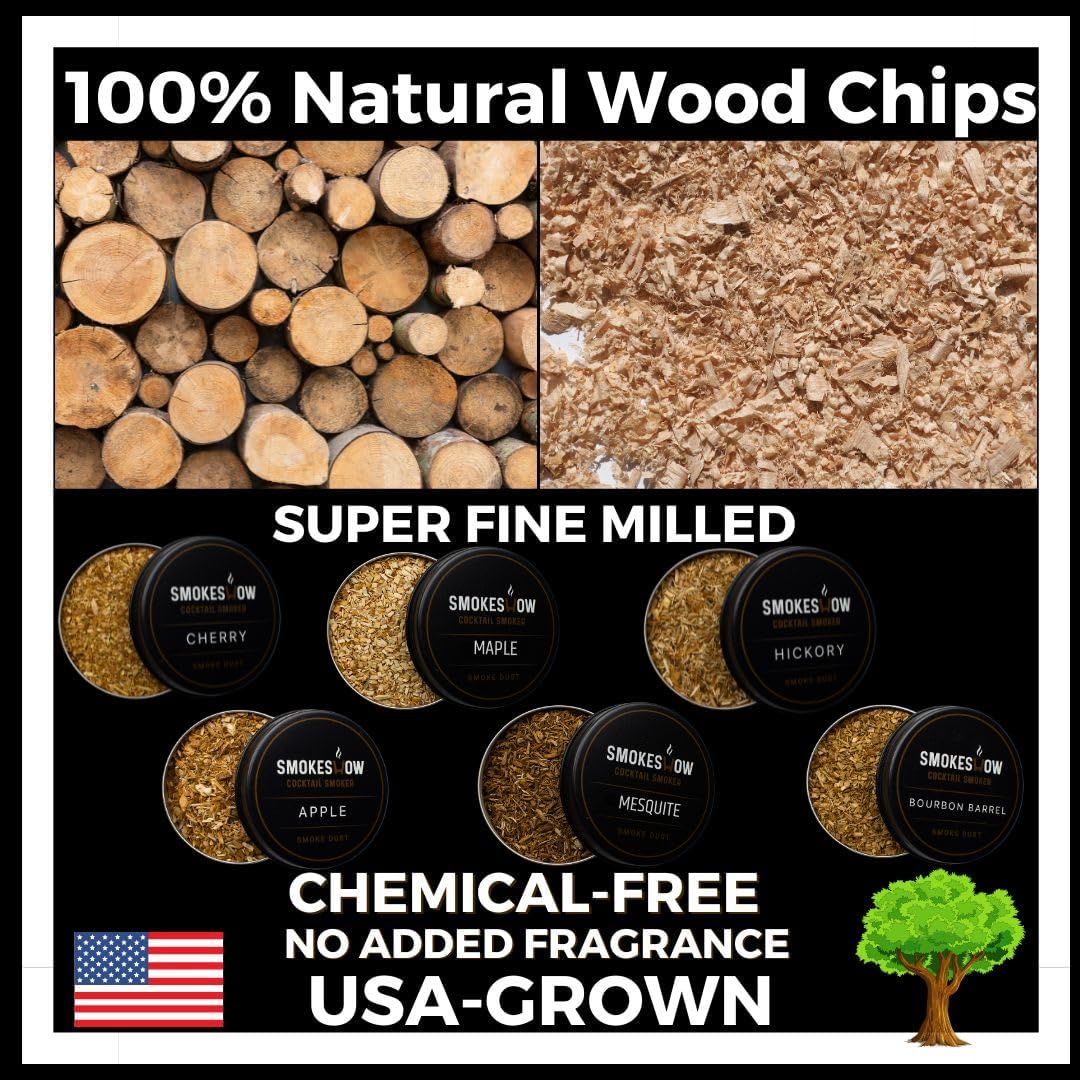 Smokeshow Cocktail Smoker Bundle with Kitchen Torch, Six Flavors of Wood Chips, Apple, Hickory, Maple, Mesquite, Cherry and Bourbon Soaked Oak. (No Butane Included)